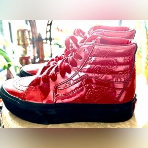 2018 David Bowie Vans Women's High-Top Sneakers in Glossy Red with Black Sole